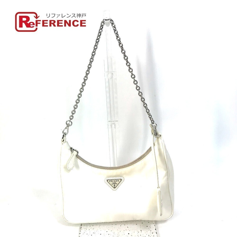 PRADA Triangle Re Edition Crossbody Shoulder Bag Clutch White